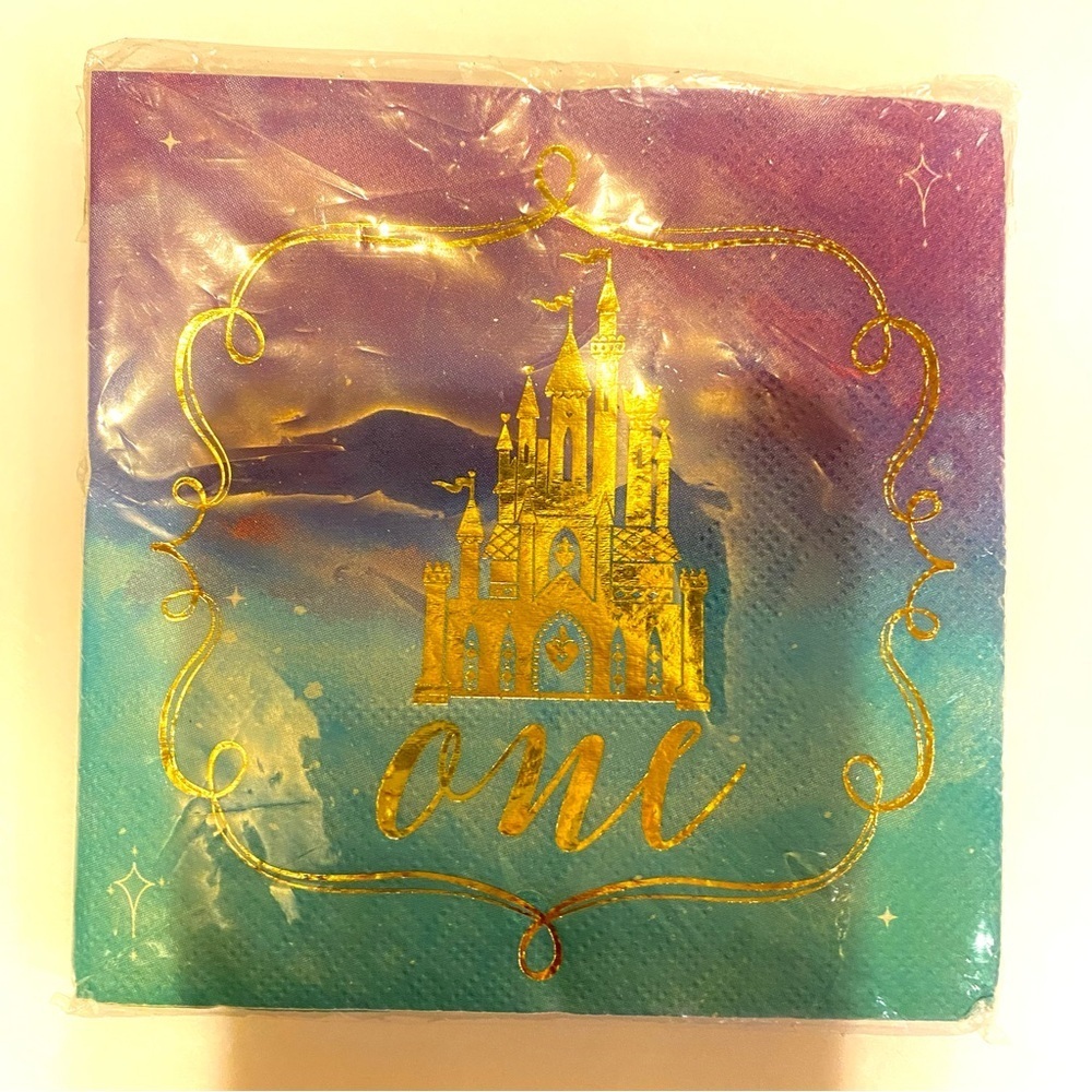 "Disney Princess" 1st Birthday Metallic Beverage Party Napkins, 5" x 5", 16 Ct. - Picture 3 of 5